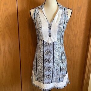 Sail To Sable Blue Print Sleeveless Dress Sz-XXS